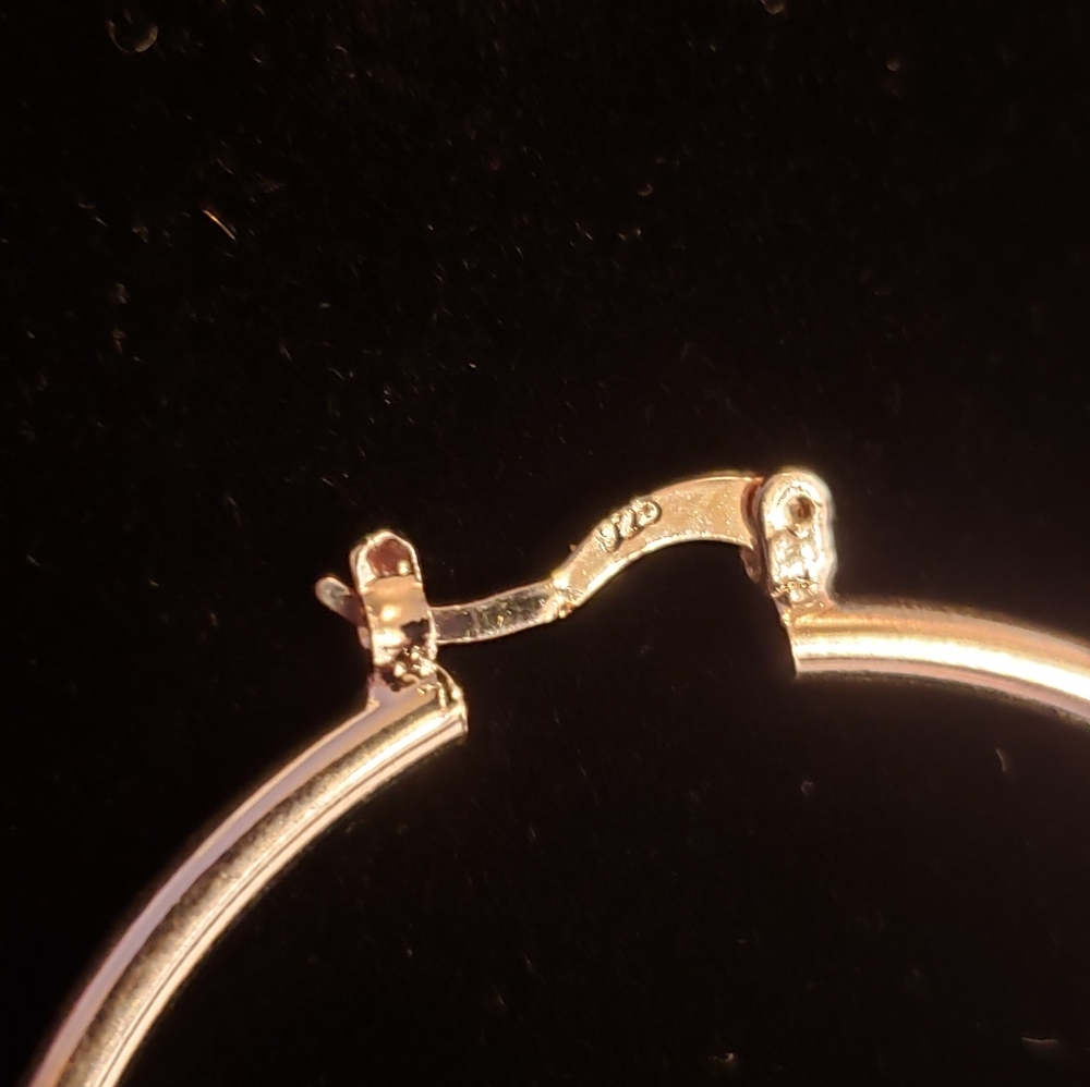 925 Stamped Silver Hoops, Extra Large, Beautifully Minimalist Flat Silver Design - Picture 3 of 3